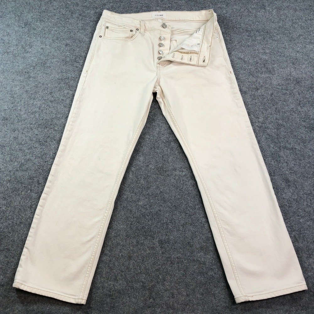 Frame SEA BREEZE Womens Jeans 31x28 Off-White Stretch Straight Hem Cropped